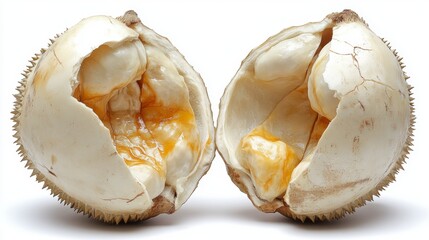 Exotic Durian Fruit Opened Ripe Tropical Creamy Sweet Tasty Asian Food Closeup Studio White