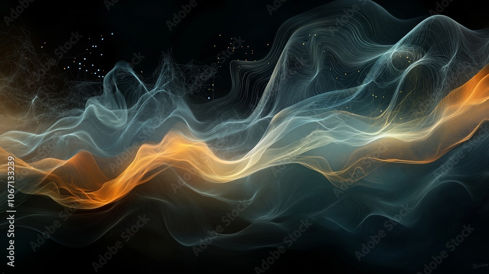 Poster abstract attractive technological background with the movement of a flowing wave of data transfer in