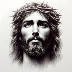 Hand-Drawn Sketch Portrait of Jesus Christ