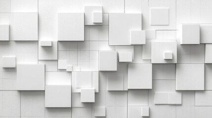 Many white cubes that are stacked together on a wall, white backgroudn