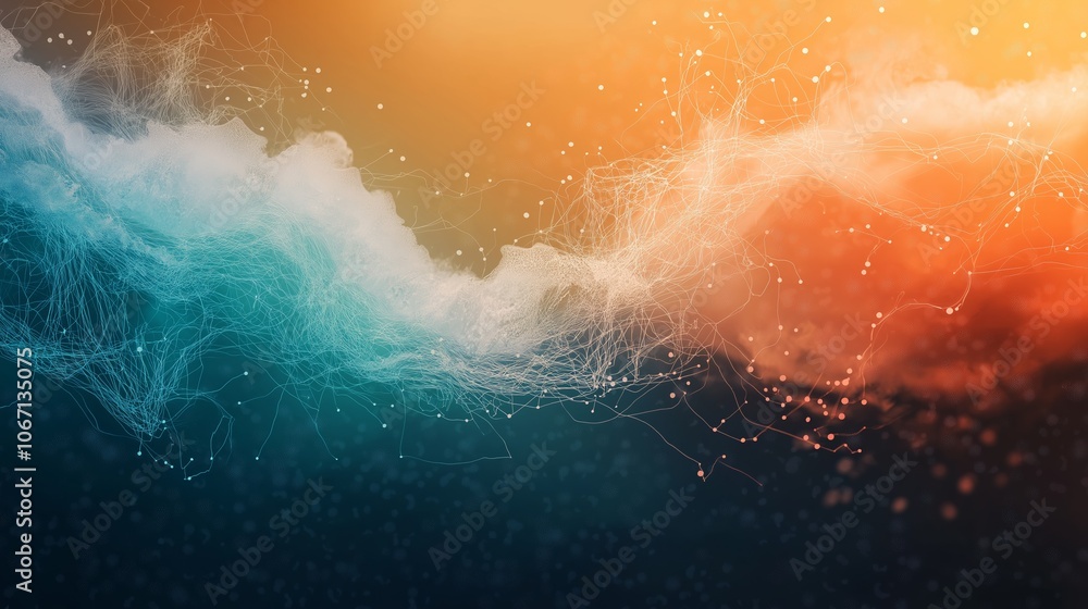 Poster abstract attractive technological background with the movement of a flowing wave of data transfer in