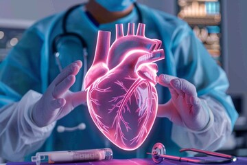 Augmented reality in medicine: surgeon examining holographic heart model