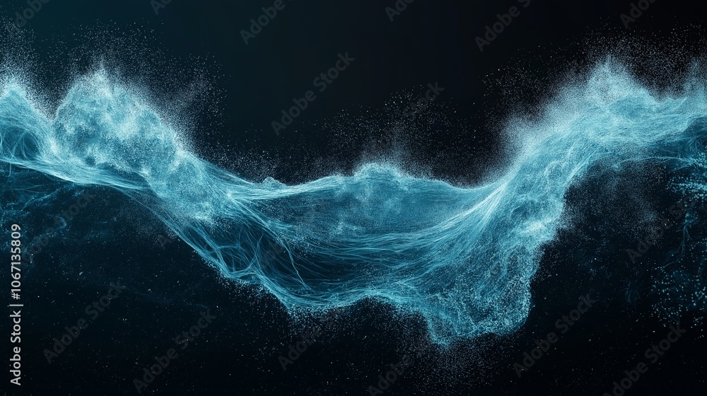 Poster Abstract attractive technological background with the movement of a flowing wave of data transfer in stylish high-tech colors. Concept of digital data flow