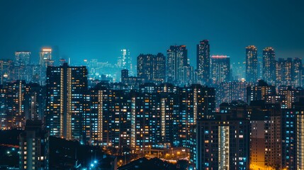 Fototapeta premium Night cityscape with illuminated buildings AI generated illustration