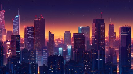 Obraz premium Night cityscape with illuminated buildings AI generated illustration