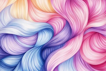 Colorful background with soft pastel rainbow colors and waves of hair texture. Hand-drawn vector illustration for design, print, cover, or banner.