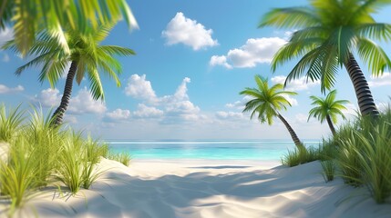 Palm tree filled D abstract beach scene AI generated illustration