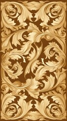 Intricate golden floral pattern on a rich brown background, creating an elegant and luxurious atmosphere.