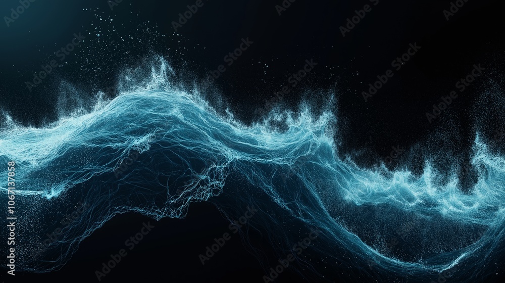 Poster abstract attractive technological background with the movement of a flowing wave of data transfer in