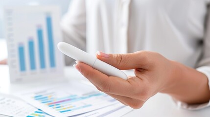 Analyzing business growth with graphs and mobile technology in office setting