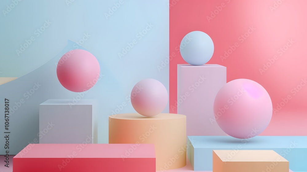 Poster pastel geometric d shapes floating on a minimalist abstract background ai generated illustration