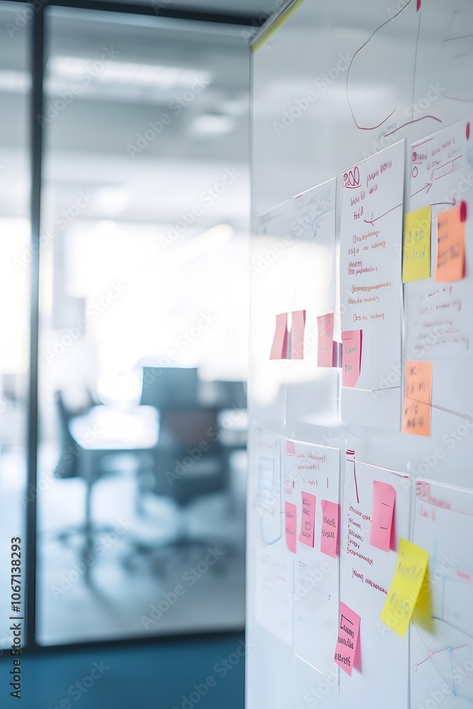 Poster pastelcolored flowcharts on a whiteboard in a minimalist setting ai generated illustration