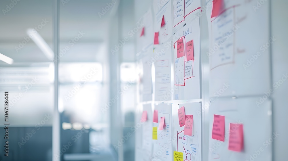 Poster pastelcolored flowcharts on a whiteboard in a minimalist setting ai generated illustration