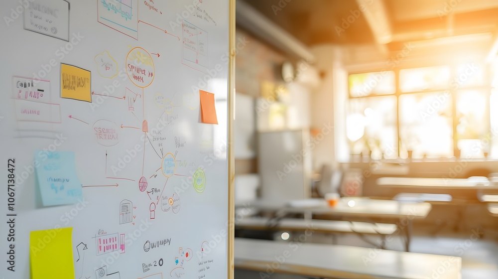 Poster pastelcolored flowcharts on a whiteboard in a minimalist setting ai generated illustration