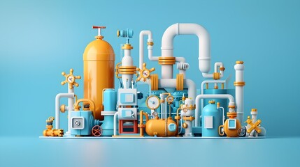 Fototapeta premium Detailed and Vibrant Industrial Scene of a Renewable Energy Powered Hydrogen Production Plant with Advanced Equipment Machinery and Automation Technology for Sustainable Energy and Processing