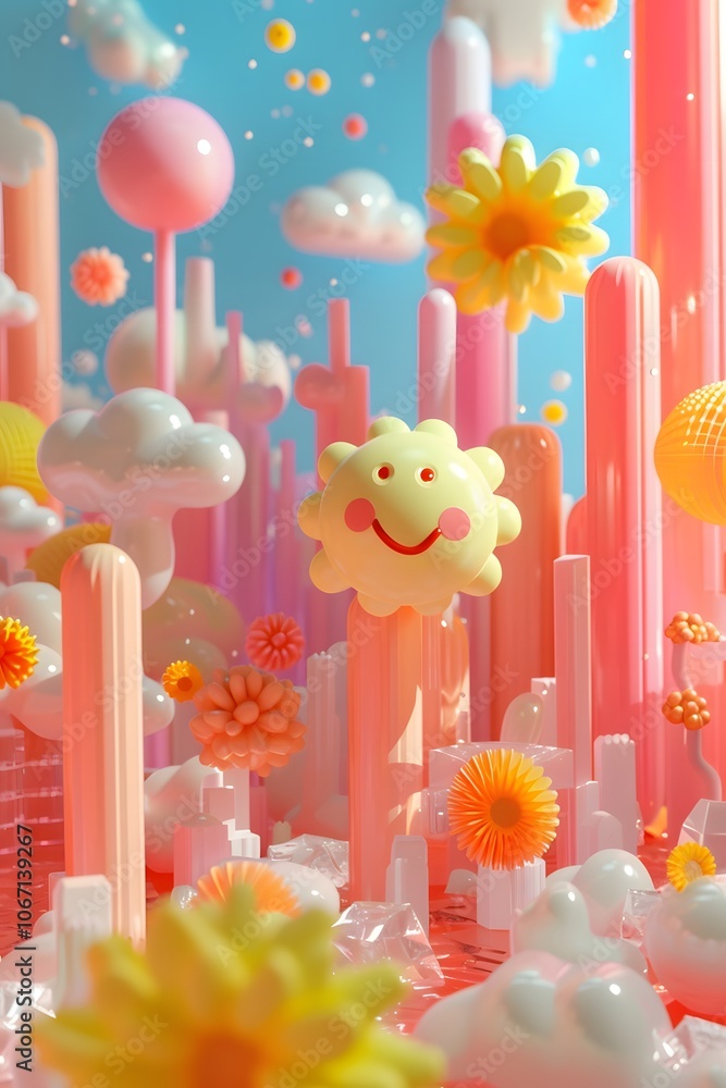 Poster playful d abstract background captioned with keep smiling ai generated illustration
