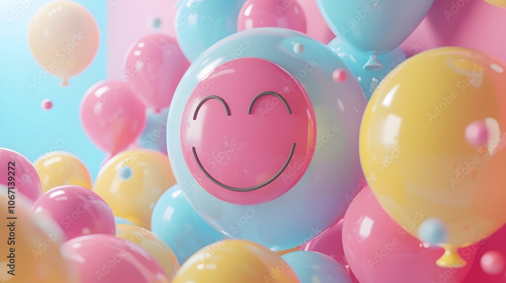 Poster playful d abstract background captioned with keep smiling ai generated illustration