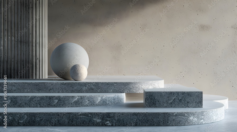 Aufkleber podium presented with gipsum props displaying details on a macro and minimalistic scale ai generated
