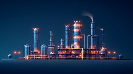 Obraz premium Detailed and Colorful of a Hydrogen Facility Powered by Clean Energy in a Modern Industrial Environment The Image Depicts a Complex Futuristic Plant with Various Machinery Pipelines and Towers