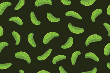 Pickle or green cucumber seamless pattern isolated on dark background