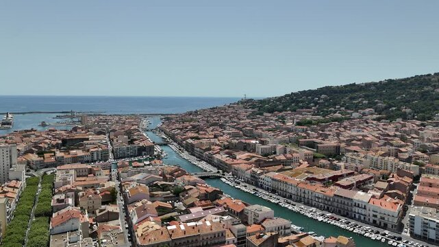 Sete Beautifull Place South France Drone 4k Aerial View Panoramic