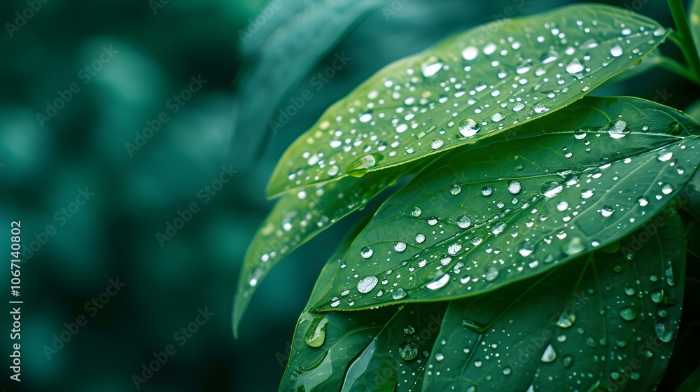 Poster raindropcovered leaves in a macro minimalistic setting ai generated illustration