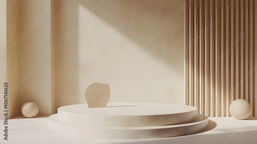 Poster render a birdseye view of a minimalistic podium adorned with abstract gipsum shapes ai generated ill
