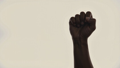 Raised fist against a light background, powerful symbol of strength and unity, empowerment message