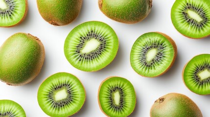 Fototapeta premium Fresh Juicy Kiwis Sliced Whole Fruit Pattern