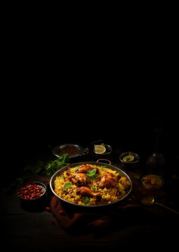 Chicken briyani paella food meal.