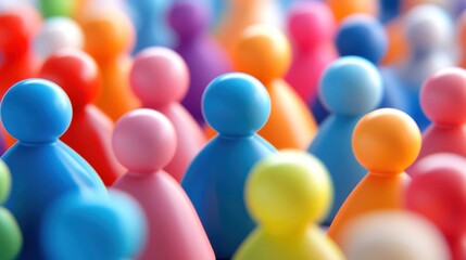 Obraz premium Colorful figurines representing diversity and unity on a blurred background.