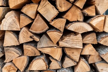 Fototapeta premium Stacked firewood logs displaying natural texture and warm tones