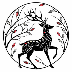 Stained Glass Christmas Deer round sing Black silhouette