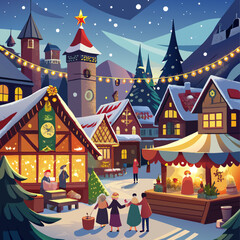 Christmas market in a snowy town