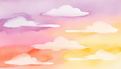 Serene Watercolor Sunrise Sky: A Tranquil Gradient of Lavender, Peach, and Golden Hues