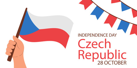 Czech Republic Independence day.National Day.Hand holding Czech Republic flag. Vector illustration.Isolated on white background.