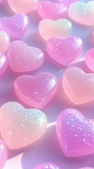 Obraz premium Colorful heart shaped gel candies create playful and sweet atmosphere, perfect for celebrations or gifts. Their shiny surfaces reflect light beautifully