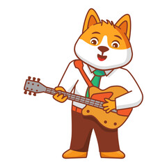 Funny dog playing guitar.Cute rockstar .Animal cartoon characters.Vector illustration. The musician plays the guitar.Musician with guitar.
