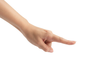 Woman hand show finger number one isolated on a white background.