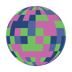 A vibrant vector globe features a mosaic of colors including green, pink, and blue. This artistic representation symbolizes global unity and diversity, perfect for educational or creative projects.