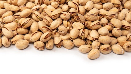 Tasty pistachios isolated on a white background.