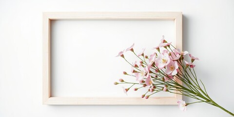 Delicate pink flowers spill out of a delicate wooden frame in an abstract composition, vintage charm, delicate blooms, pink flowers