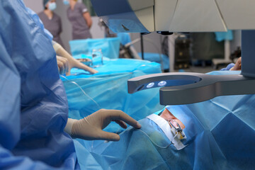 Surgeon Performing Precision Eye Surgery with Laser