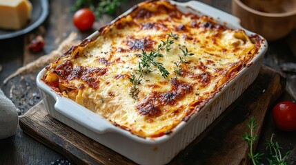 Cheesy, savory casserole with spinach topped with melted cheese.