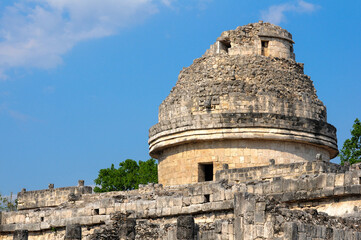 Mayan Observatory at Chichen Itza: Remarkable Stone Architecture & Clear Sky