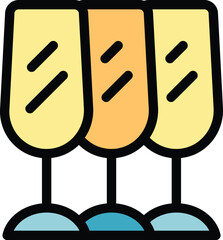 Three glasses standing together in this celebratory icon vector outline design