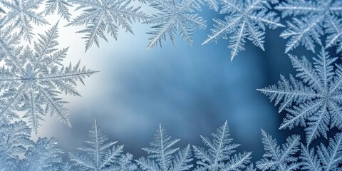 Intricate frosty pattern of ice crystals, frosty atmosphere, icy