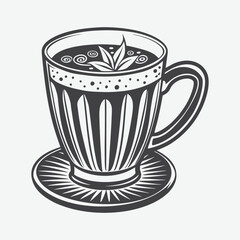 Masala Chai Silhouette Vector Illustration of Traditional Indian Tea Isolated on White Background