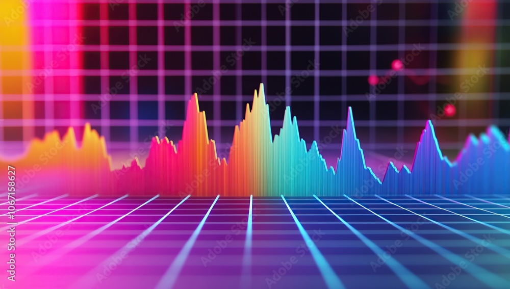 Poster a colorful graph of an animated stock market chart, with lines and curves forming the shape
