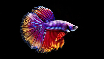 Fighting fish, purple, red and gold, black background